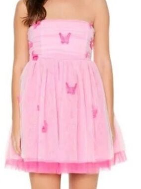 Forever 21 Pink Butterfly Tulle Strapless Party Dress